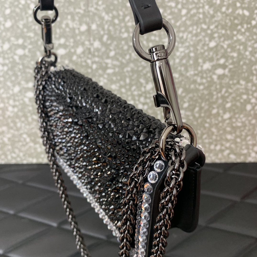 Valentino Garavani Loco Small Shoulder Bag with Black Rhinestone Applique